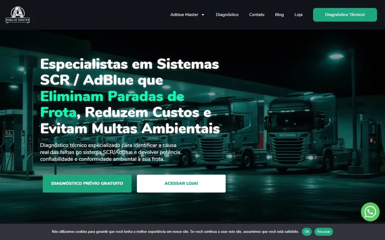 Página inicial do site ADBlue Master