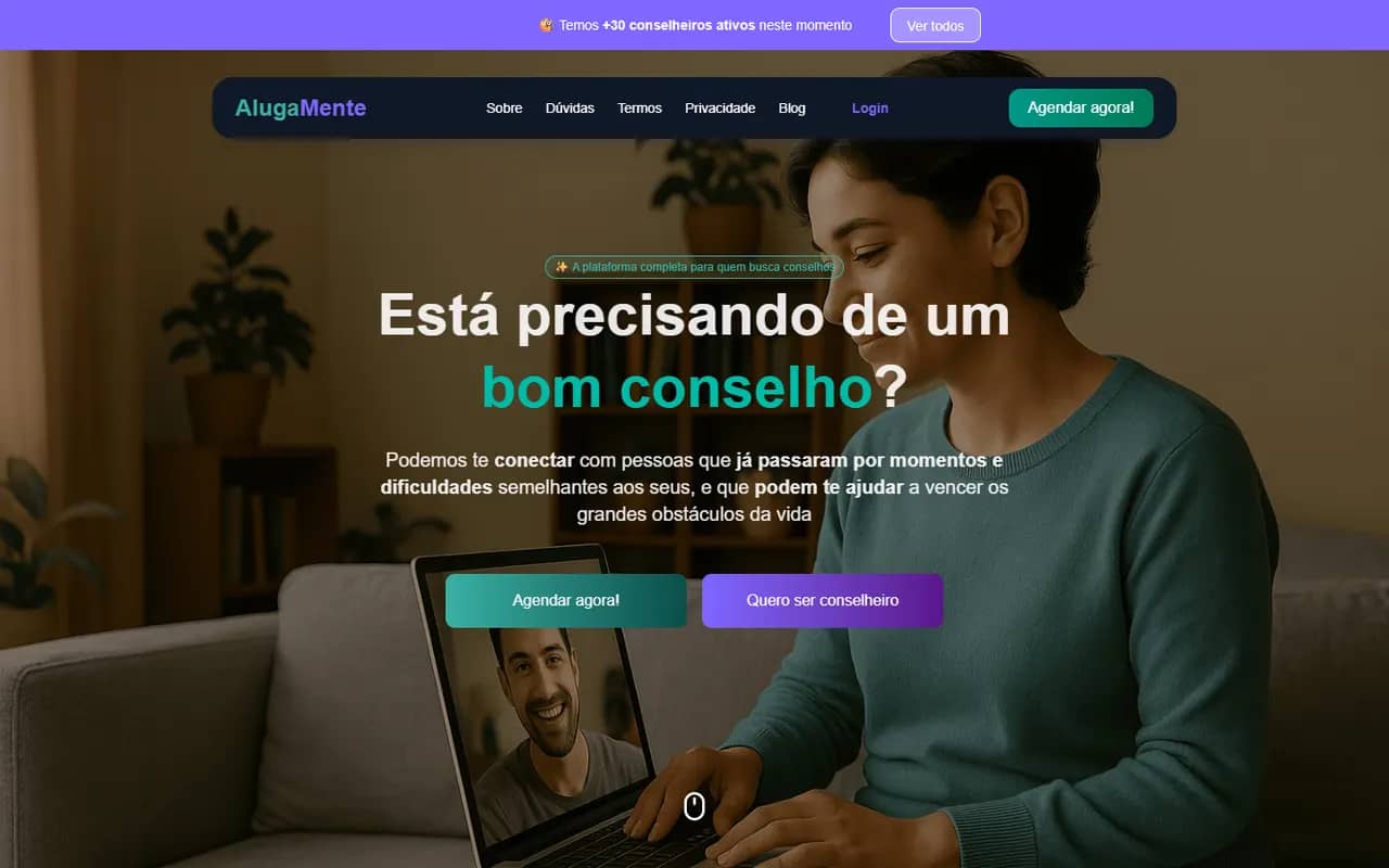 Página inicial do site AlugaMente