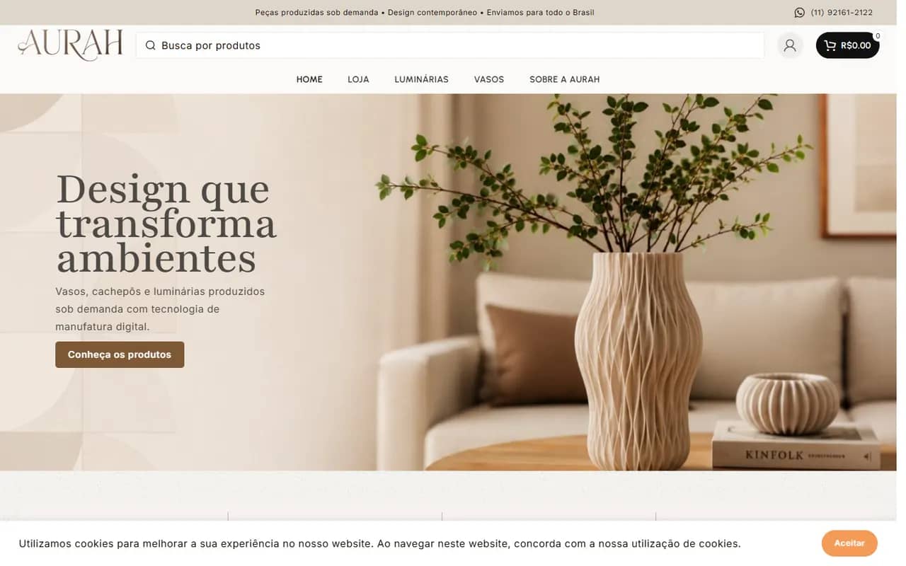 Página inicial do site Aura Living