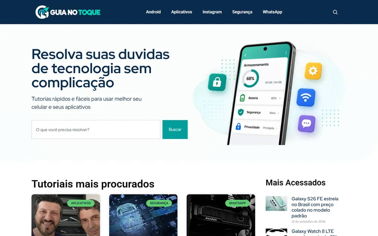 Página inicial do site Guia no Toque