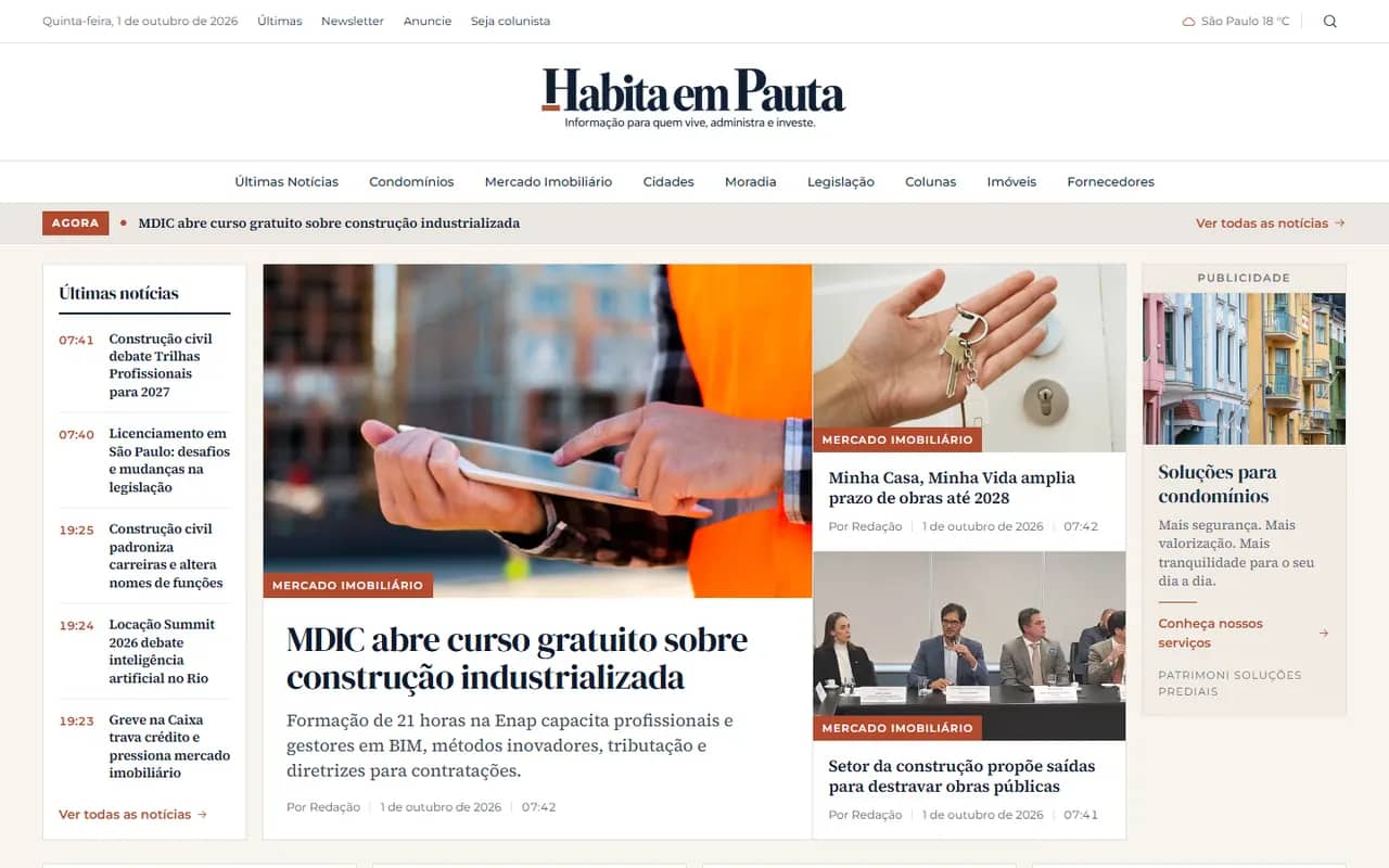 Página inicial do site Habita em Pauta