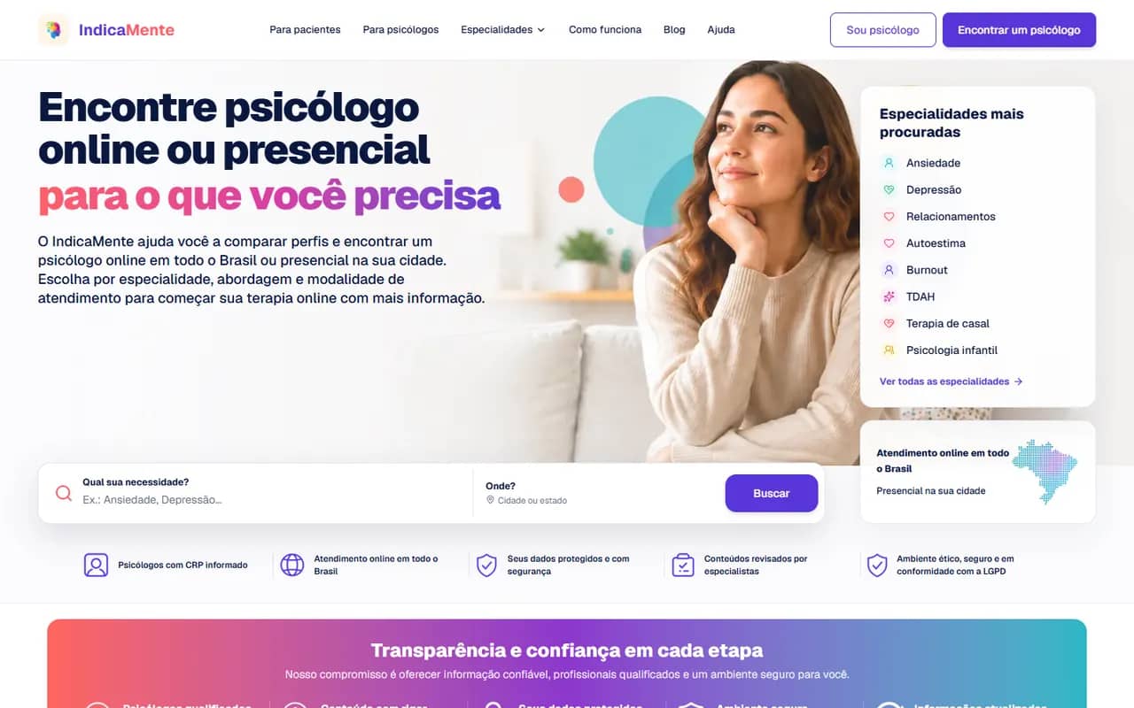 Página inicial do site IndicaMente