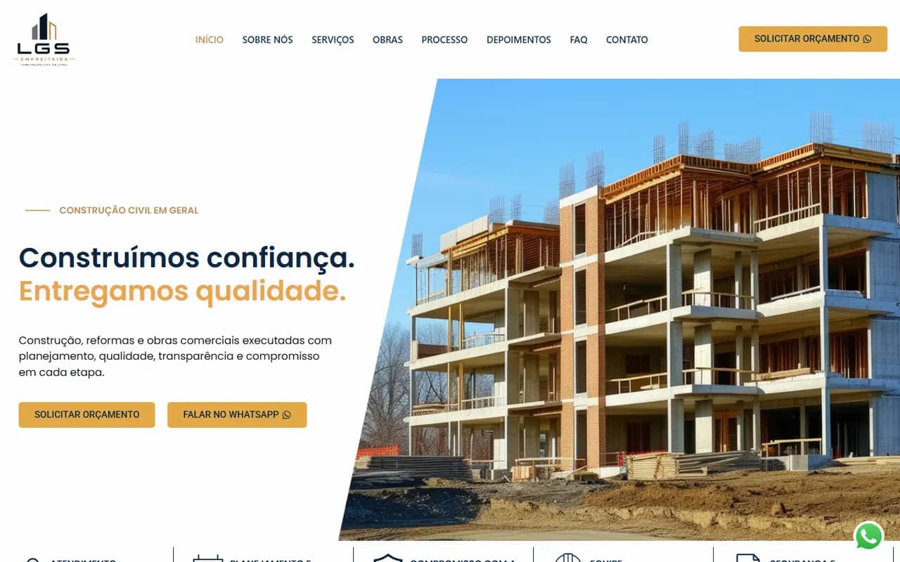 Página inicial do site LGS Empreiteira