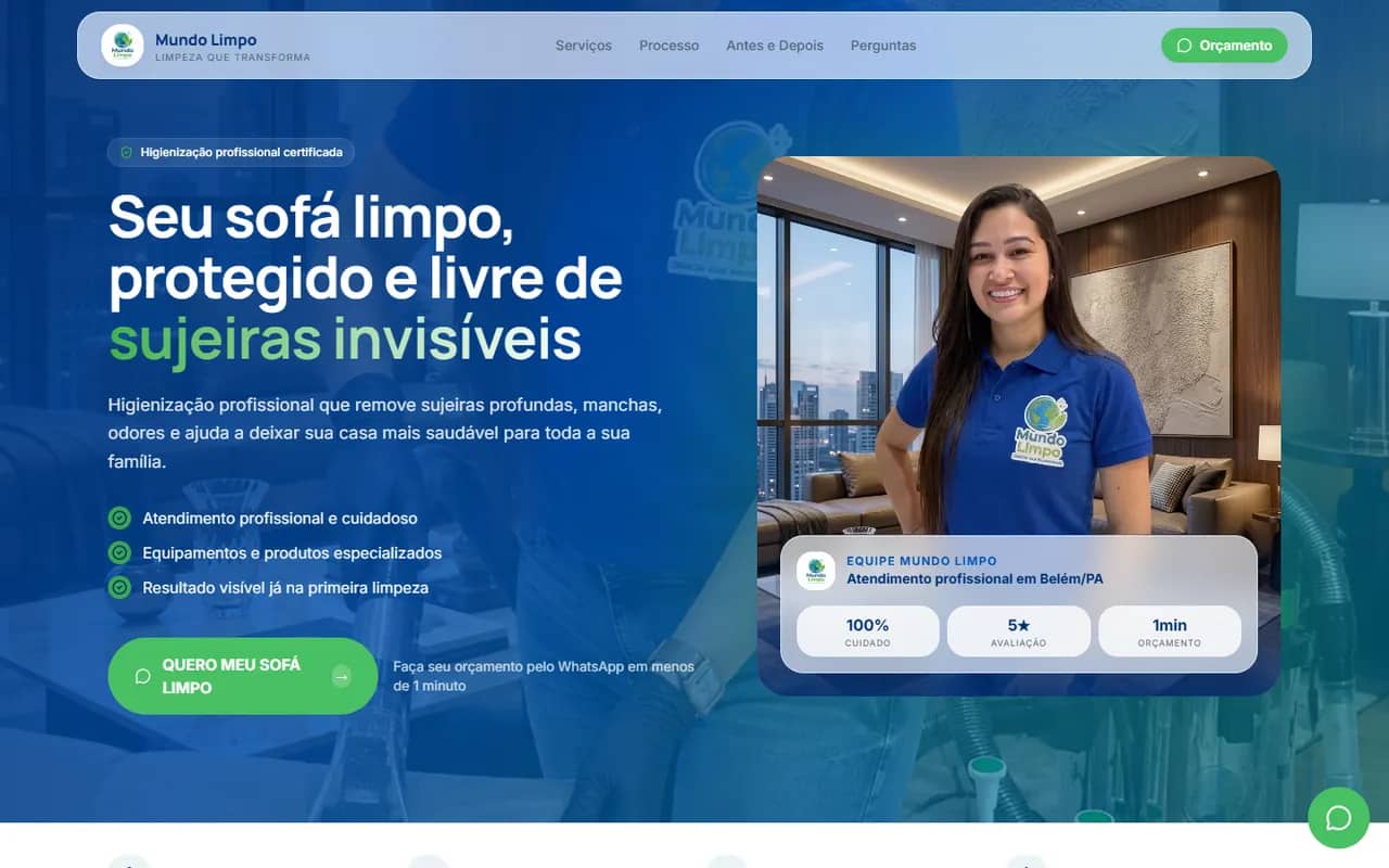 Página inicial do site Mundo Limpo